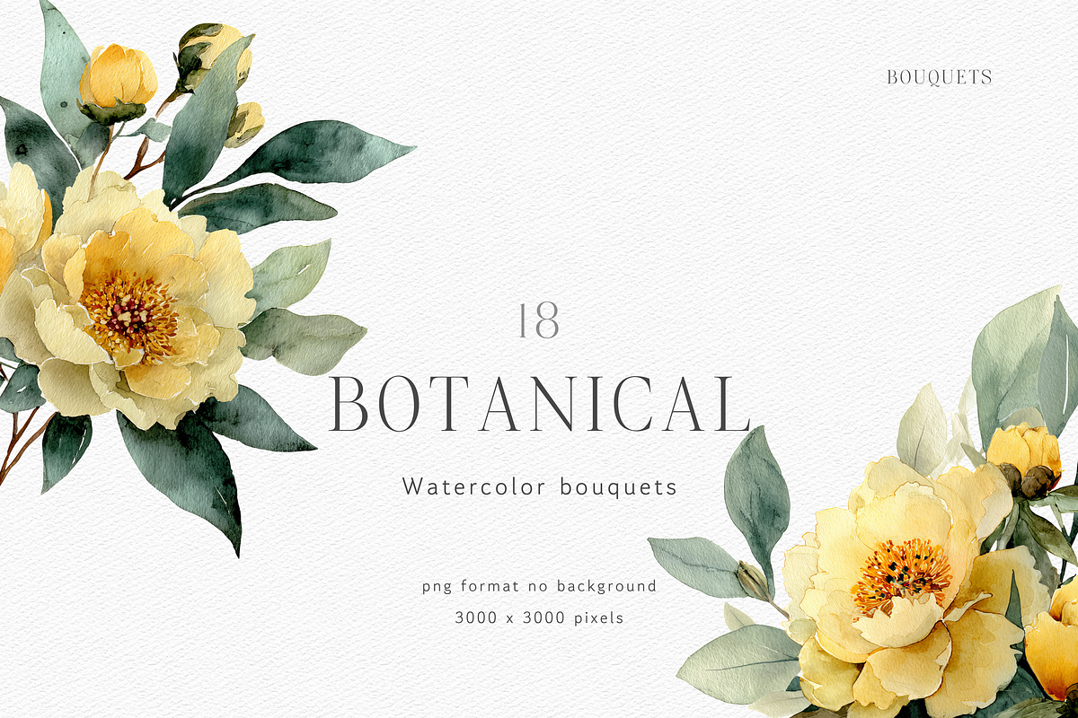 Watercolor Yellow Peony Bouquet, a Decorative Illustration by ThaismotaCreativeCo (Photo 2 of 11)