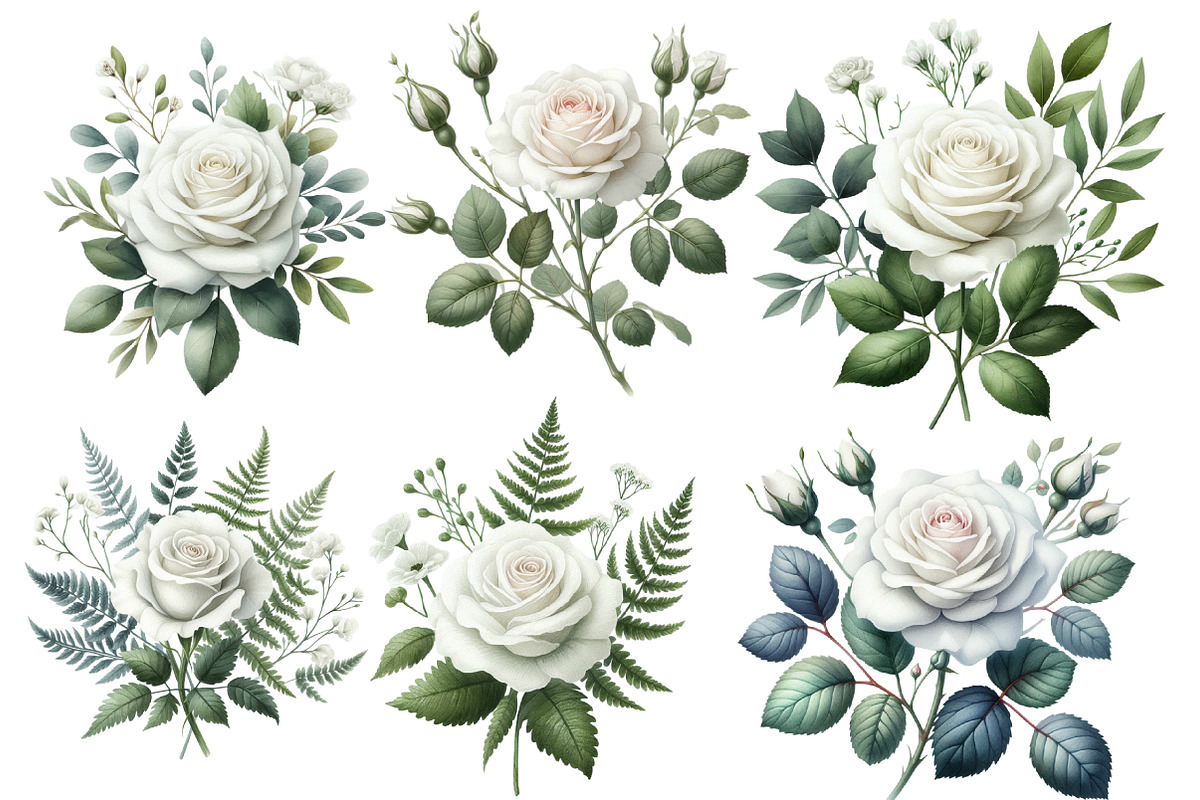 Watercolor White Roses Clipart, an Illustration by Designworld (Photo 2 of 5)