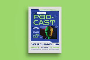 Blue Y2K Live Podcast Flyer, a Flyer Template by graphicook