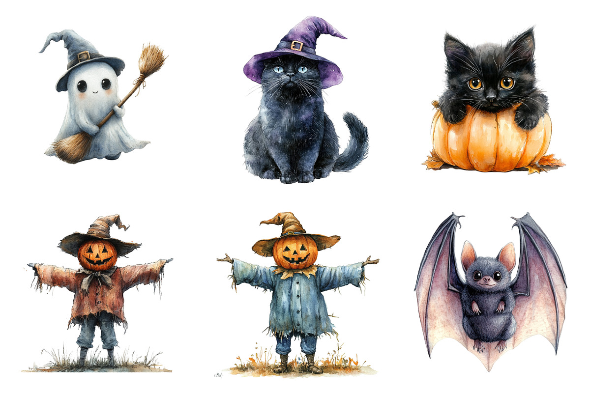 Cute Halloween Clipart Bundle, an Illustration by SinaCreation (Photo 4 of 7)