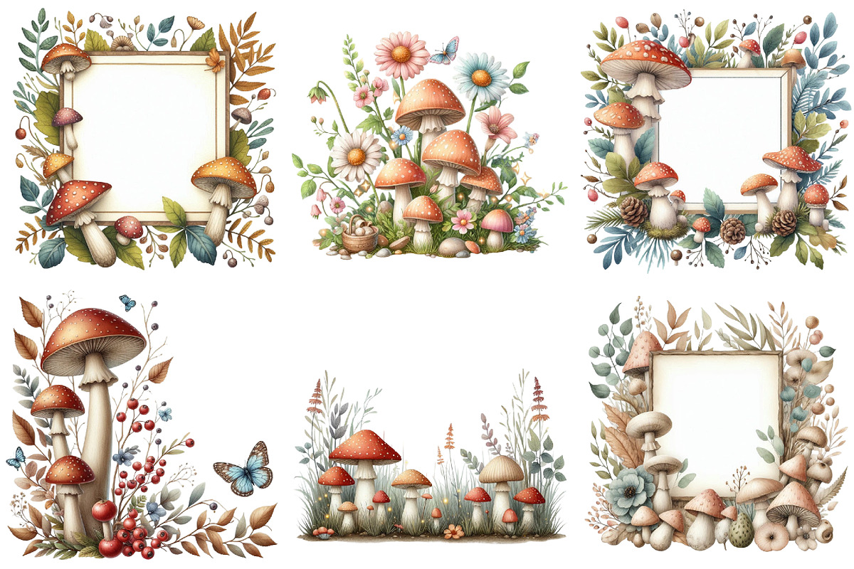Mushrooms Border Clipart, an Illustration by Pixels.Craft (Photo 2 of 6)