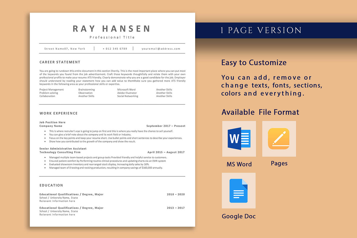 ATS Resume Word, Pages, Google Docs, a Resume Template by VictoriousVita (Photo 2 of 7)