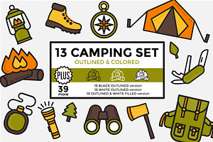 Camping Set Outlined & Colored