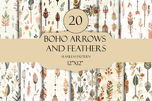 Boho Arrows and Feathers Pattern, a Pattern Graphic by Artful Prints