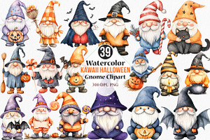 Watercolor Kawaii Halloween Gnome, an Illustration by Canvas Craft