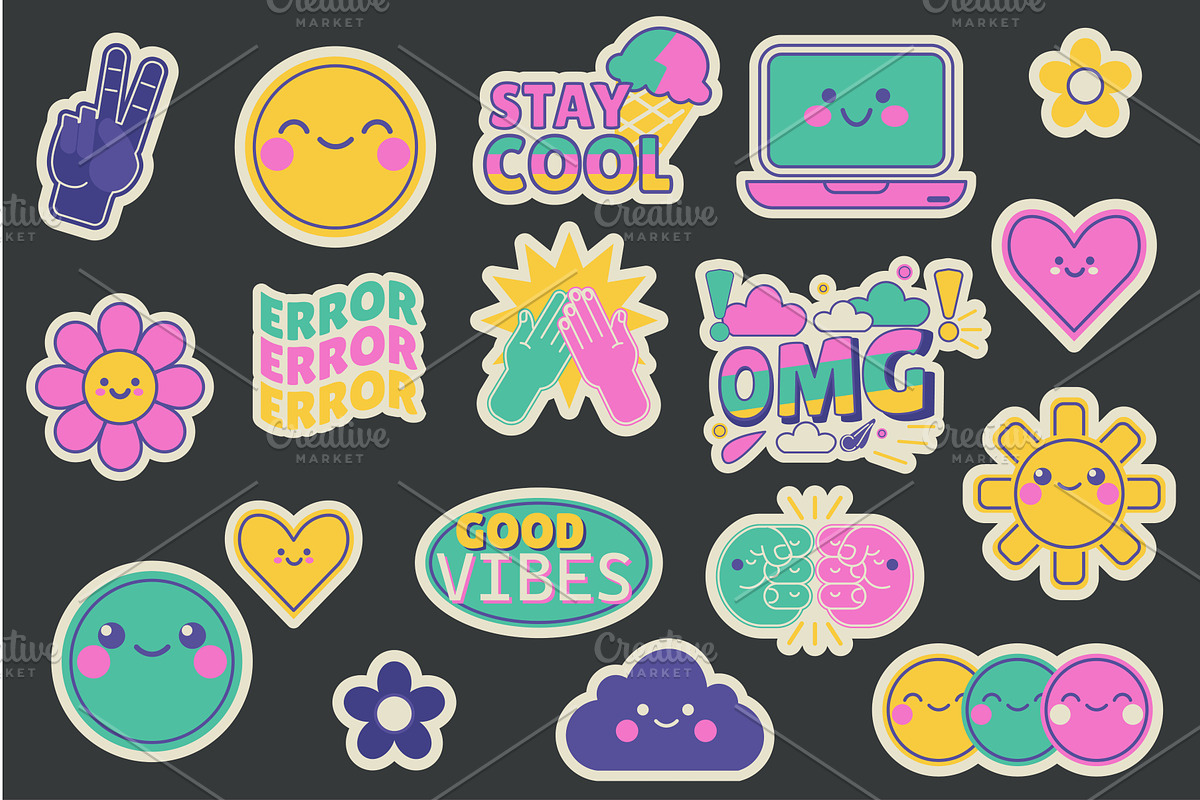 Retro Y2K Stickers, an Illustration by alexdndz