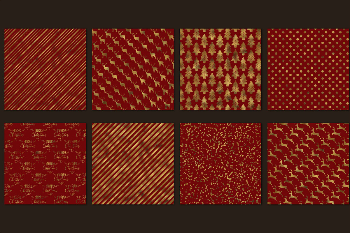 Red and gold Christmas digital paper, a Pattern Graphic by Paper Farms (Photo 2 of 3)