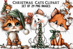 Christmas  Cats Clipart, an Illustration by Craft Nest