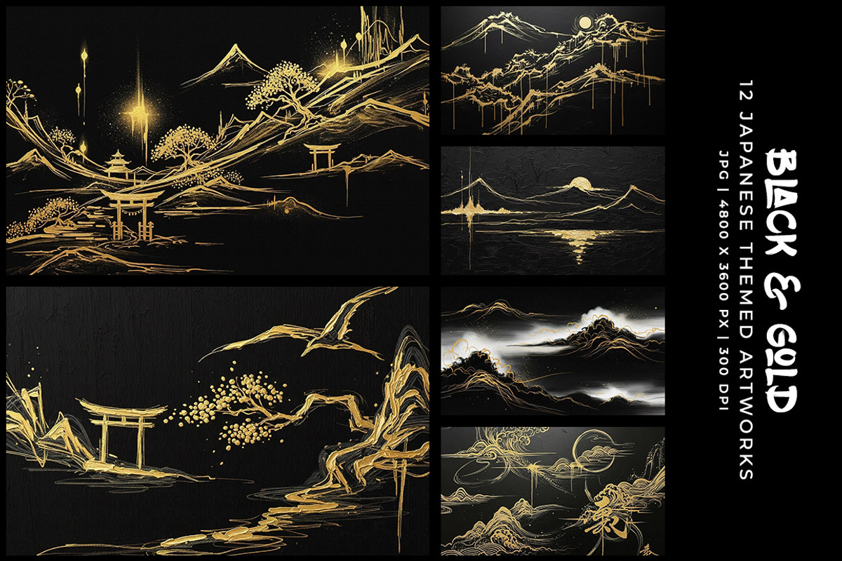 Black and Golden Japanese Artworks, a Decorative Illustration by Digital Art Creations (Photo 2 of 7)
