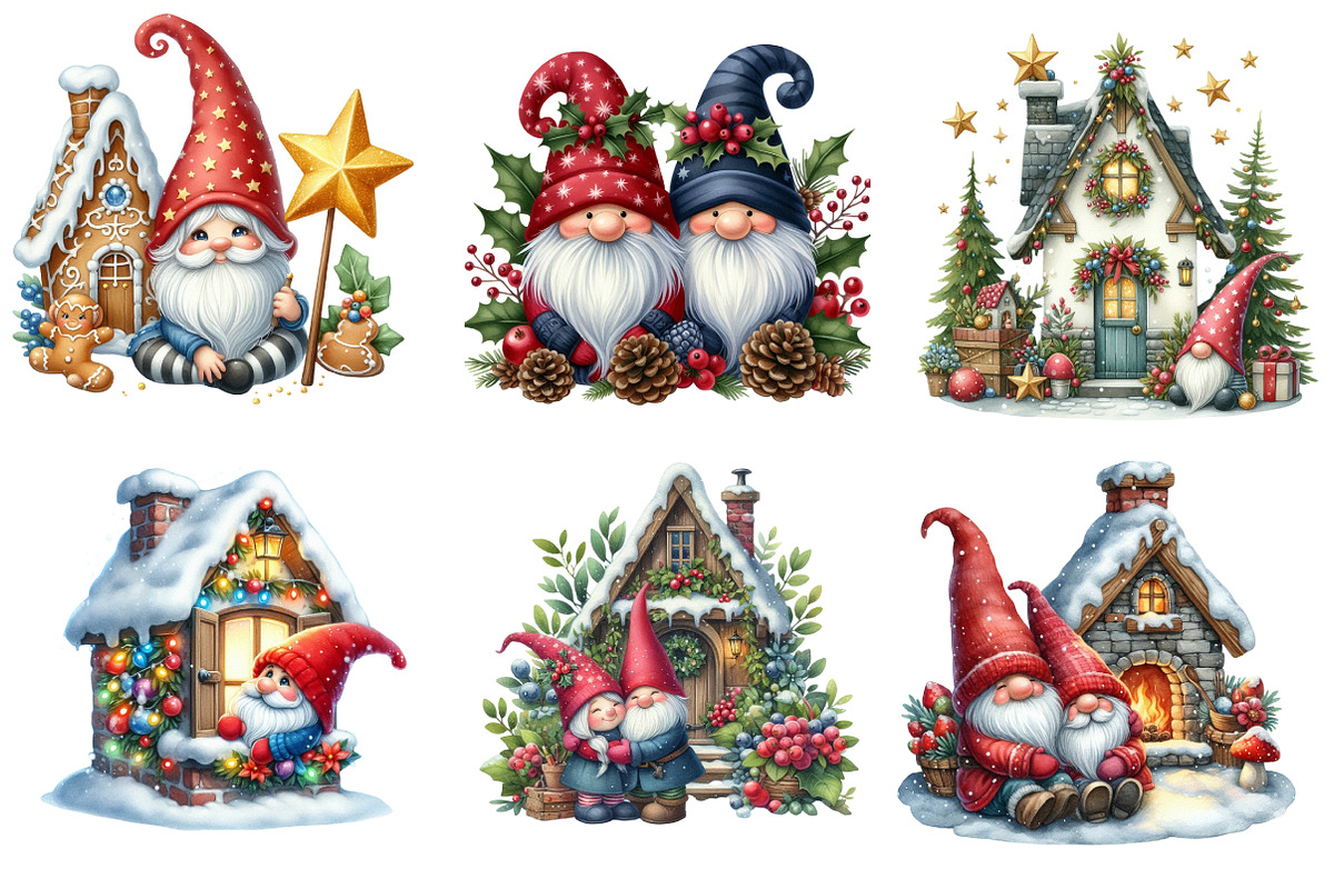 Christmas Gnome clipart bundle, an Illustration by SinaCreation (Photo 4 of 7)