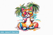 Cute Cat on the Beach Clipart Bundle, a Graphic by crative8112 (Thumbnail 5 of 11)
