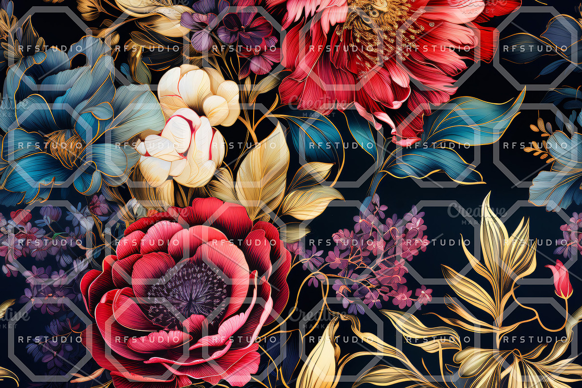 JEWELED BLOSSOMS. Seamless Patterns, a Texture Illustration by RefinedFantasyStudio (Photo 8 of 8)