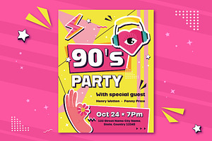 Pop Art 90s Retro Party Poster, a Templates & Theme by studiogstock