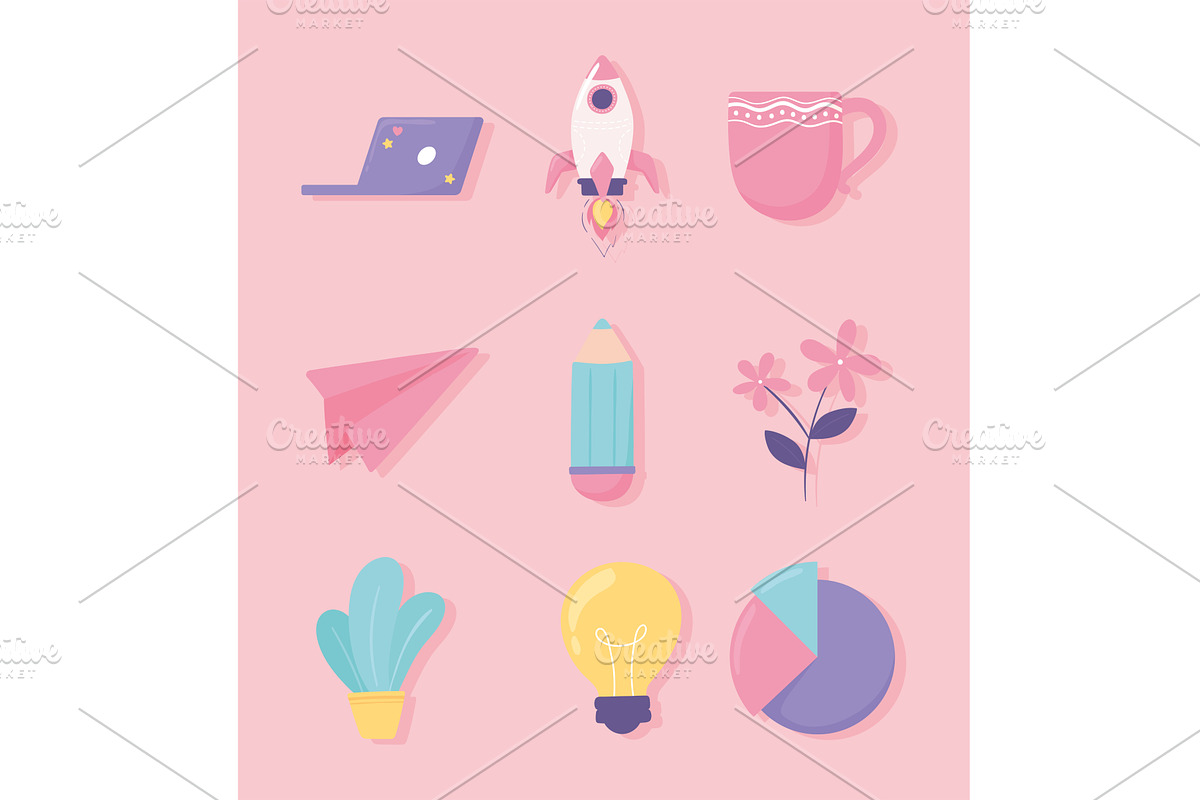 startup creativity icons, an Object Illustration by studiogstock