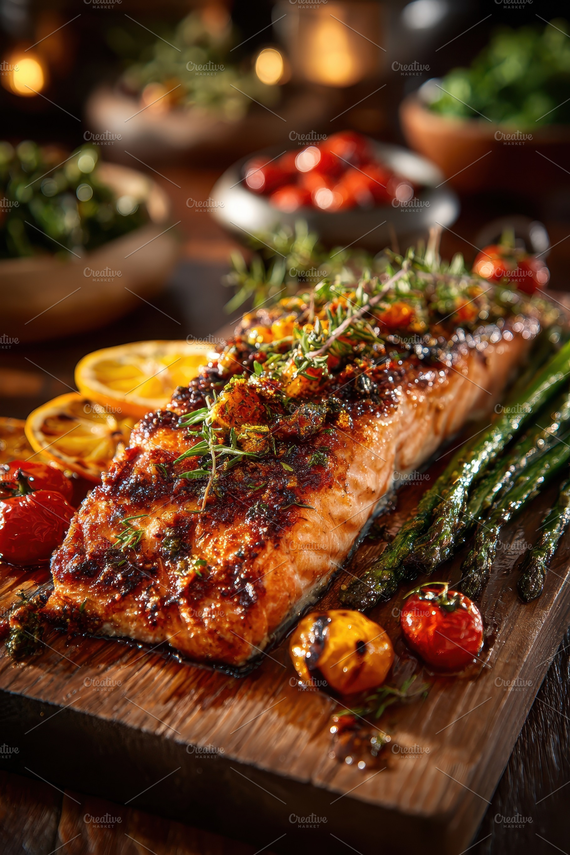 Grilled Salmon with Asparagus and To, a Photo by Pixeness Studio