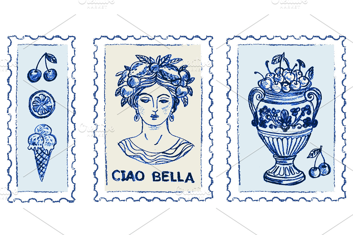 Hand drawn Amalfi coast postage, a Food Illustration by Zimages (Photo 1 of 3)