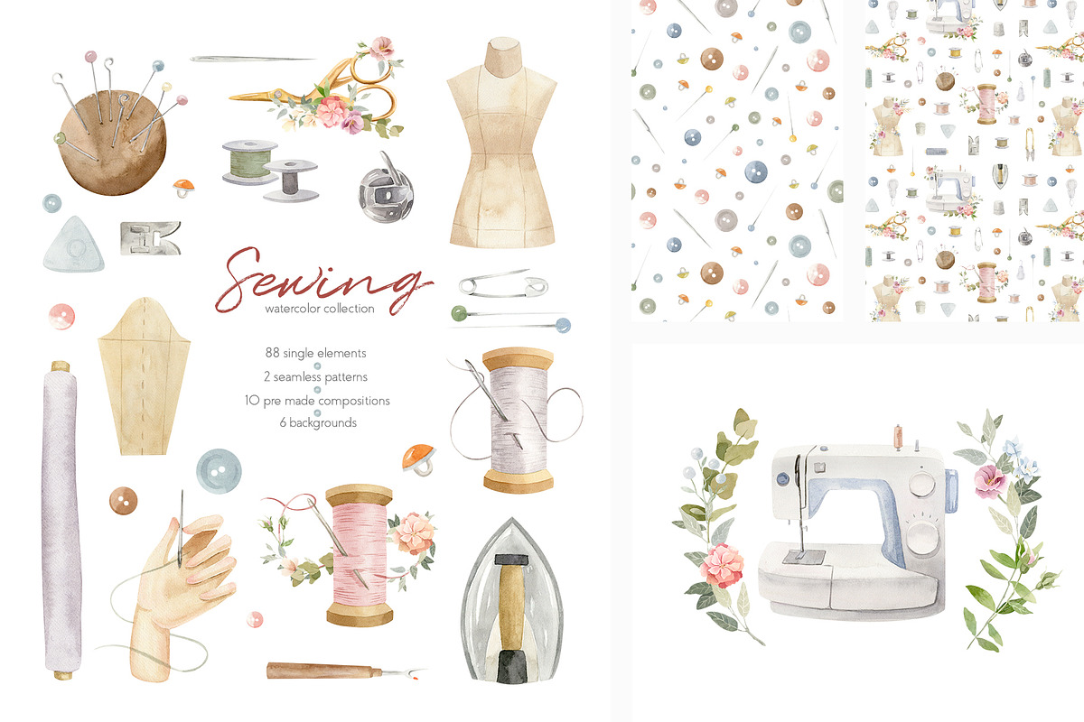 Sewing Supplies Clipart, an Illustration by Julia M. Watercolor (Photo 1 of 13)