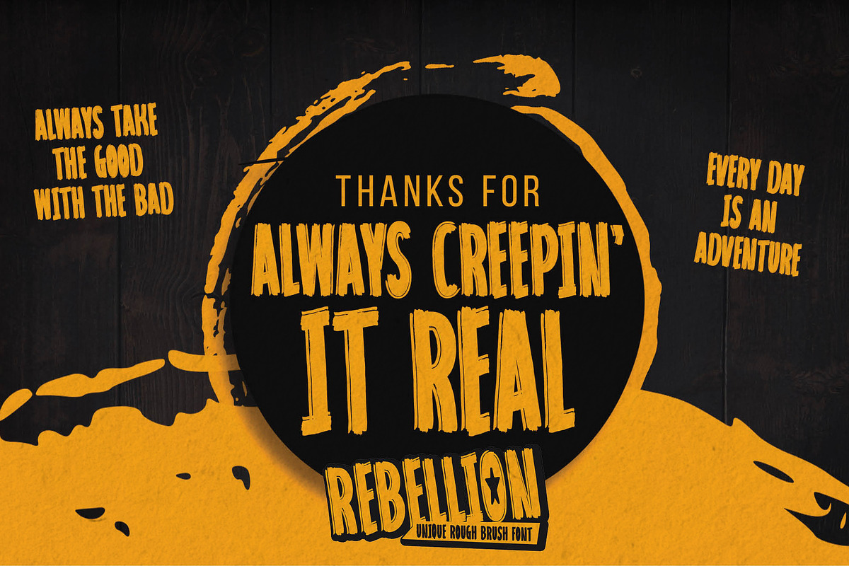REBELLION - Unique Rough Brush Font, a Font by Gassstype (Photo 8 of 8)