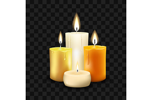Burning candles set on transparent, an Illustration by piter.goskov