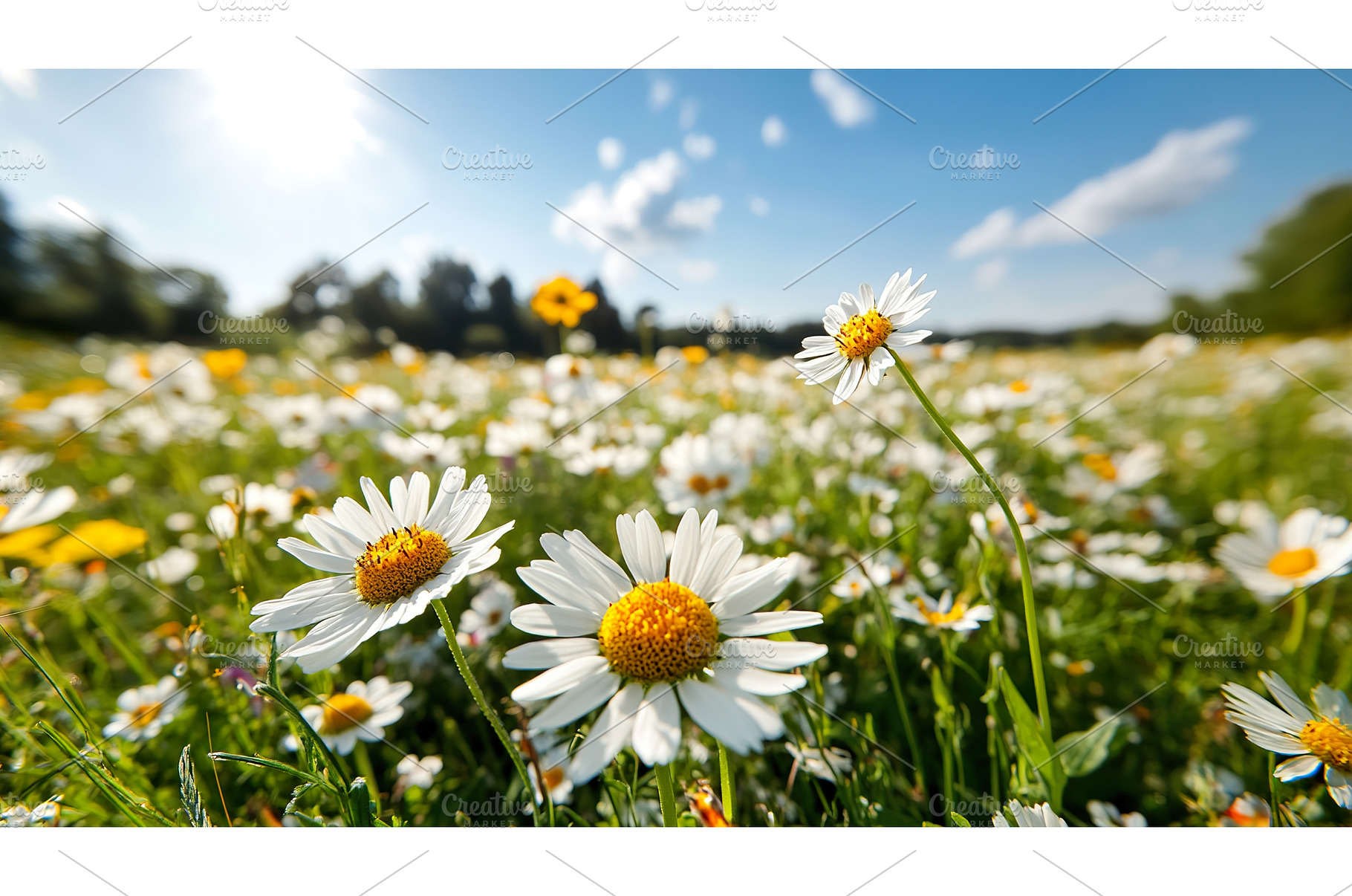 Vibrant daisy field blooming under a, a Nature Photo by Lermont51