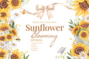 Sunflower Blooming Watercolor, an Object Illustration by CreativeValuation (Thumbnail 1 of 15)