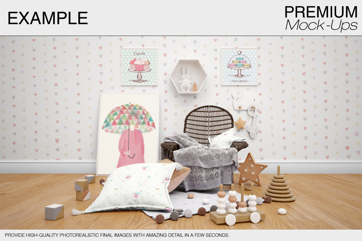Nursery Wallpaper & Frame Mockups, a Product Mockup by mock-ups