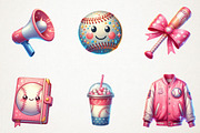 Retro Girly Baseball Clipart, an Illustration by RobertsArt (Thumbnail 4 of 7)