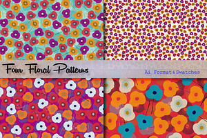 Four Floral Patterns & Swatches