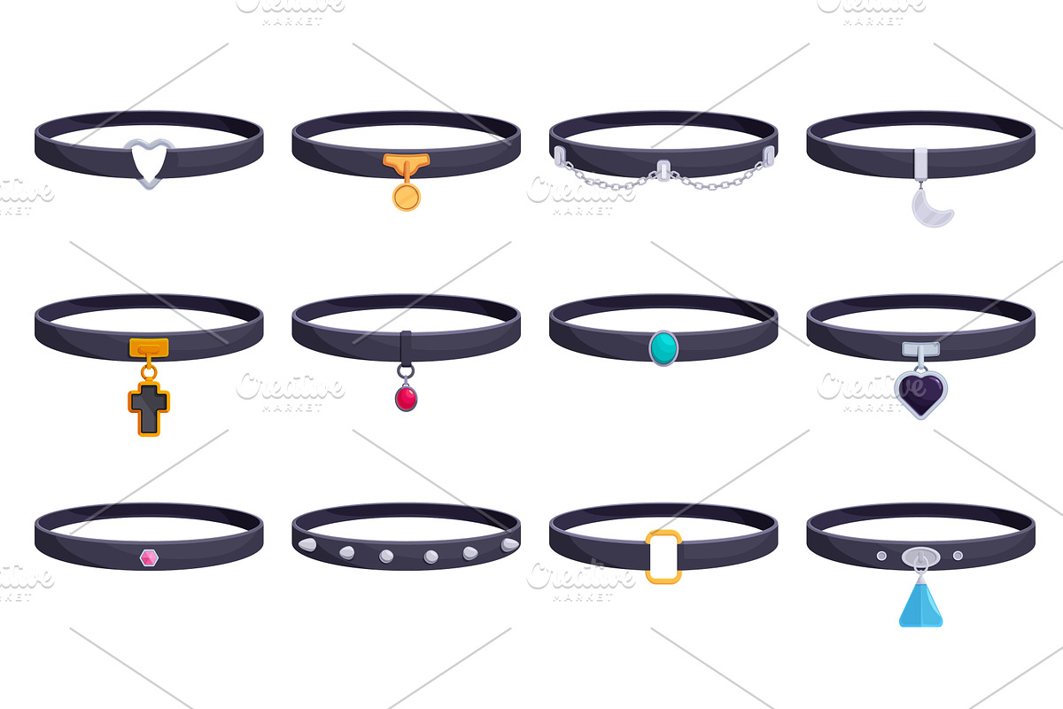 Neck chokers. Black leather or, an Object Illustration by Valerie Bodnar