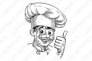 Smiling Chef Baker Cook Woodcut, a Food Illustration by Christos Georghiou