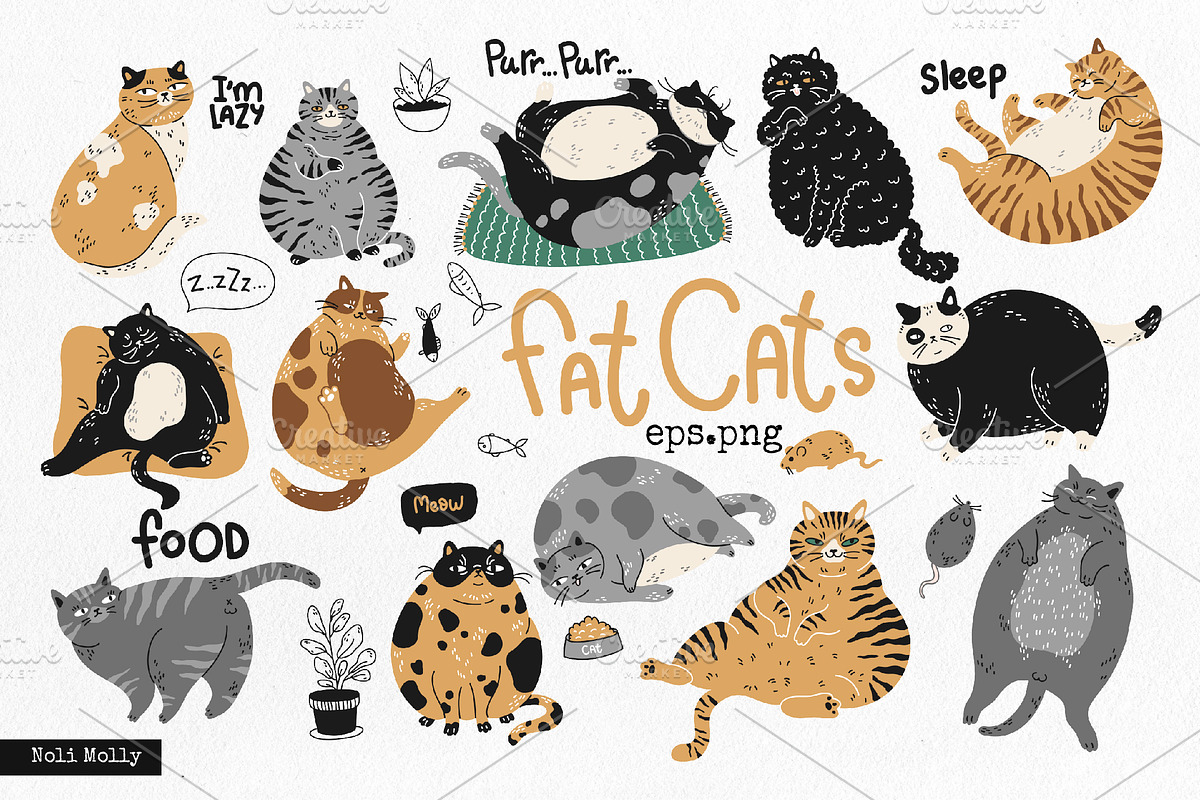 Fat Lazy Cats. Vector, an Animal Illustration by Noli Molly Store (Photo 1 of 5)
