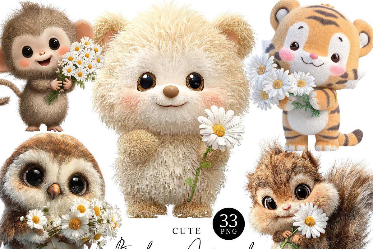 Cute Baby Animals with Flowers Clipa, an Animal Illustration by Design Scotch (Photo 1 of 10)