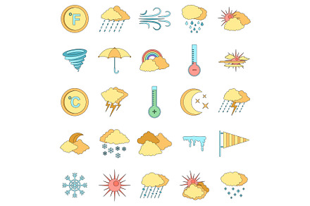 Weather icons set vector color, an Illustration by Ylivdesign