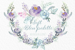 Soft Blue Peonies Watercolor Clipart