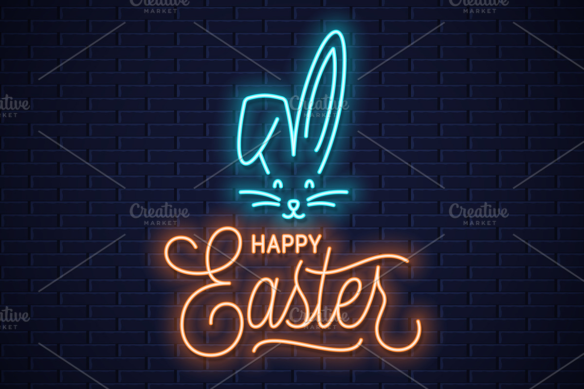 Easter bunny neon sign., a Card Template by PushLogo