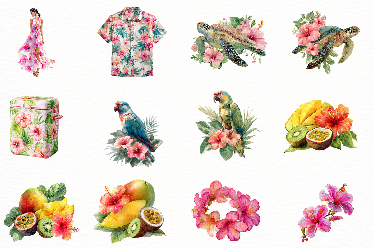 Watercolor Summer Tropical Clipart, an Illustration by Designworld (Photo 2 of 5)