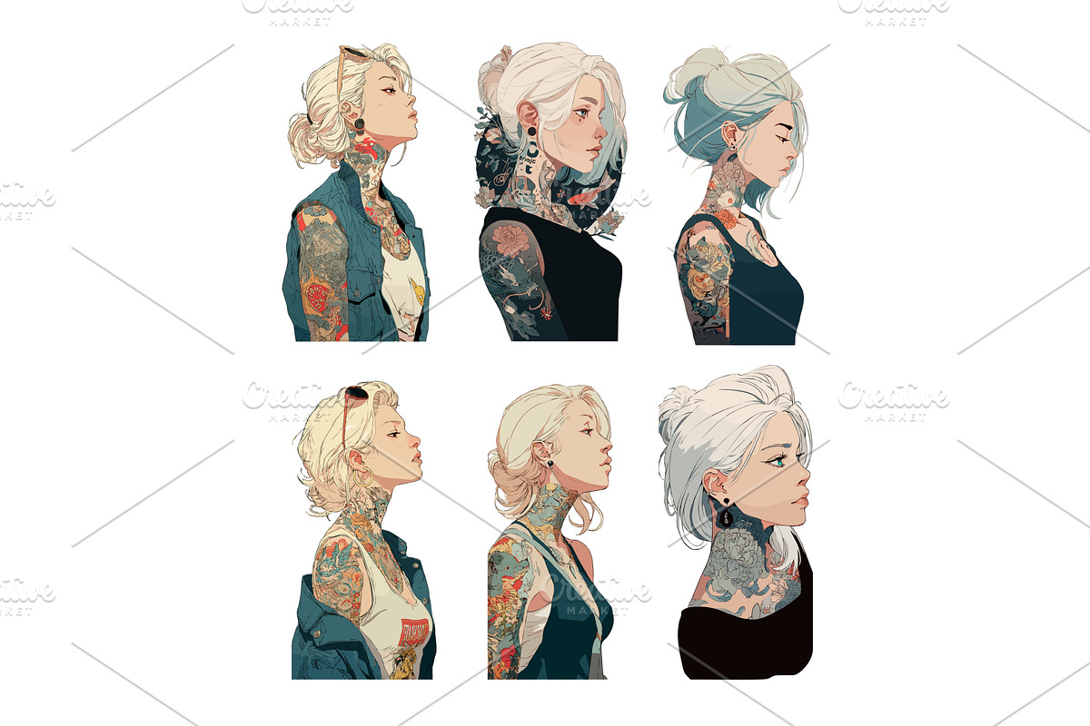 Blonde tattoo women avatars cartoon, an Object Illustration by Onyx