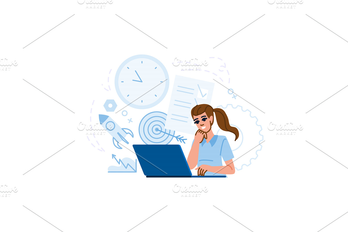 Project manager working on laptop, a Person Illustration by pikepicture