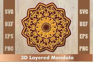 3d Mandala SVG,Layered Mandala SVG