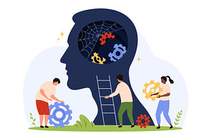 Repairing Mental Health Gears, an Object Illustration by Flashvector