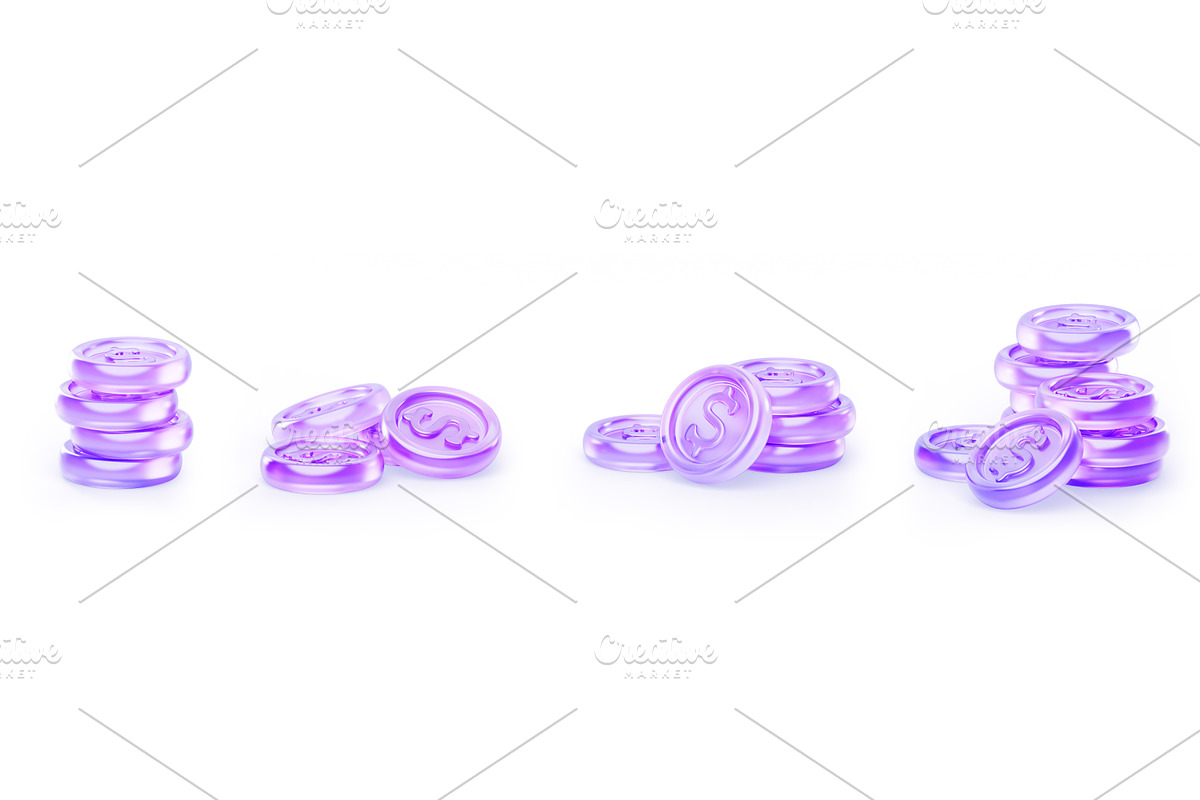 3d stack of glass holographic coin, a Finance Illustration by Marozhkastudio