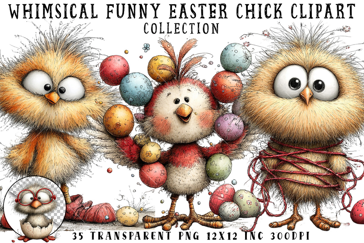 Whimsical Funny Easter Chick Clipart, an Illustration by OK Design (Photo 1 of 6)