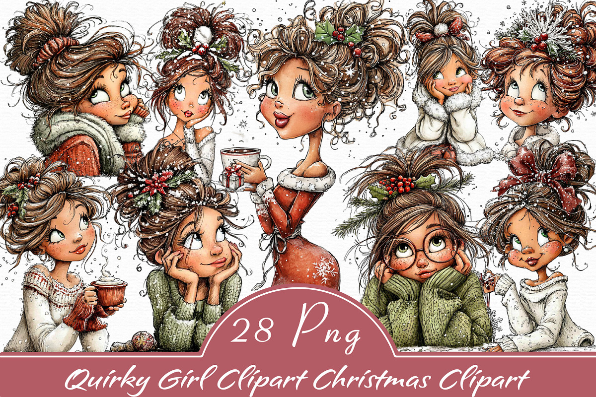 Quirky Girl Clipart Christmas Clipar, an Illustration by Libby Wishes (Photo 1 of 8)