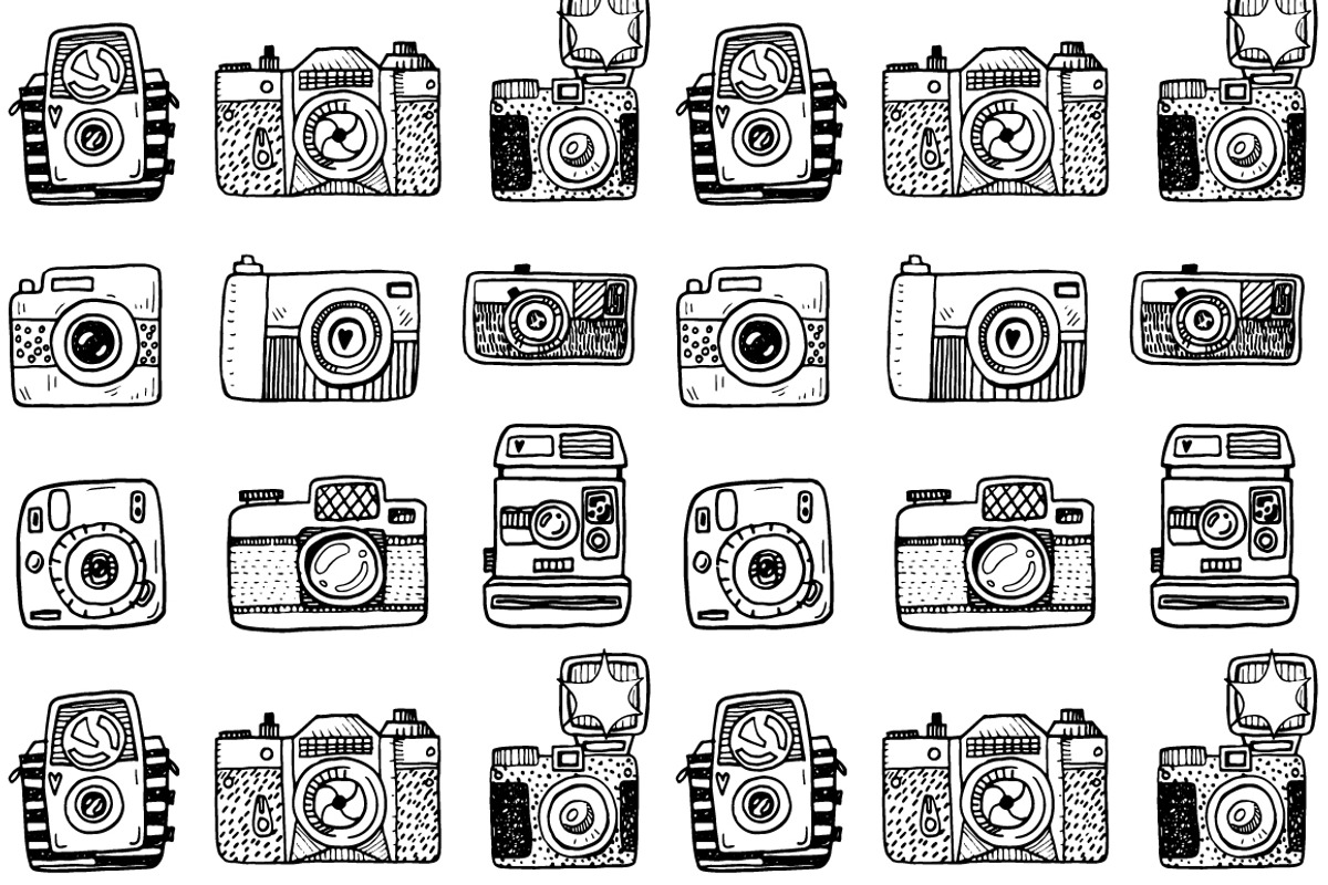 Hand drawn camera set +patterns, an Outline Icon by Hala