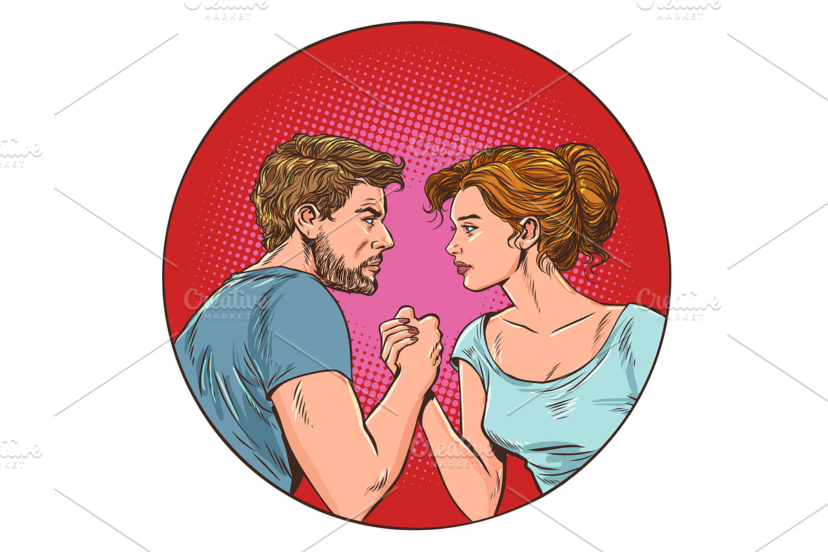 Pop Art Retro Woman and man fighting, a Person Illustration by studiostoks