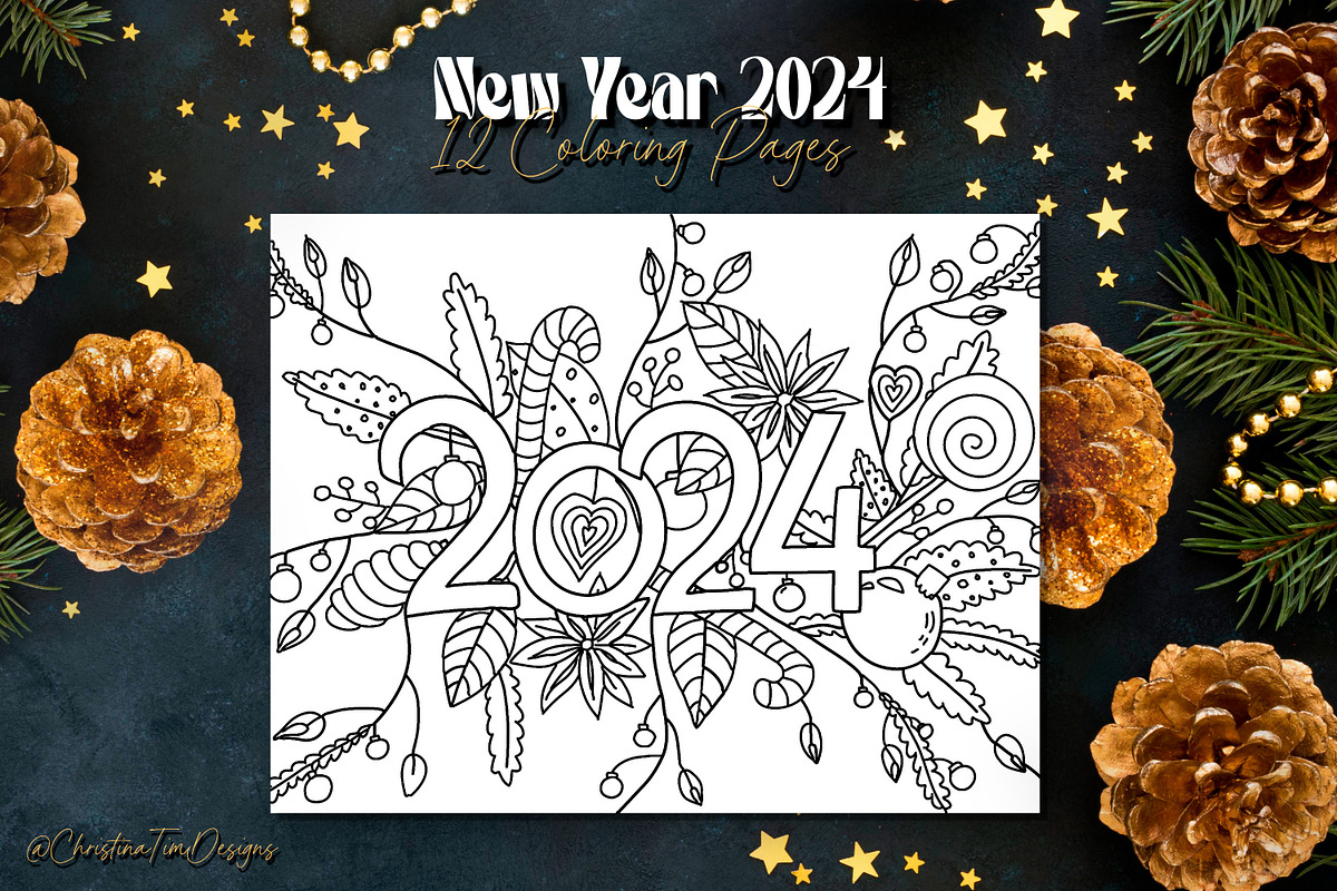 New Year 2024 - Coloring book, a Decorative Illustration by ChristinaDesigns (Photo 1 of 6)