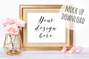 Gold Frame Mockup Landscape, a Print Template by Pixomize (Thumbnail 1 of 2)