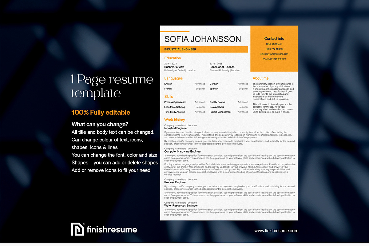 Industrial engineer resume template, a Resume Template by FinishResume (Photo 2 of 11)
