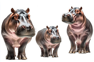 Three Hippos Standing White Backgrou, a Photo by Pixeness Studio