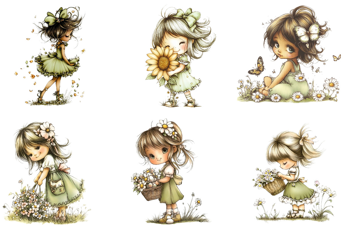 Whimsical Spring Girls Clipart, an Illustration by Designking (Photo 4 of 5)